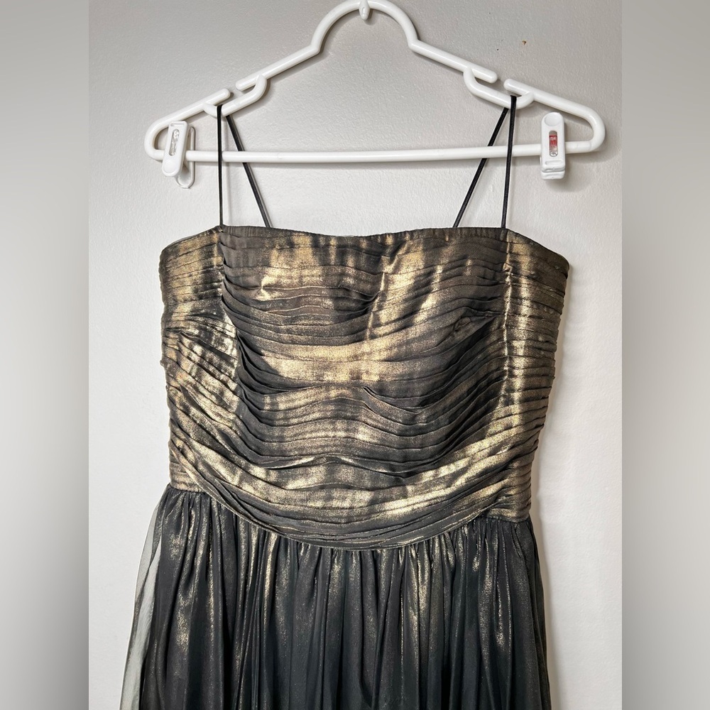 NWOT Rosario Gathered Corset Chiffon Midi Dress Black Gold Size 10/ Large - Picture 3 of 7